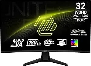 Msi Mag 32cq6f 31.5-Inch Ips 2560 X 1440 (Qhd) Computer Monitor, 180hz, Adaptive-Sync, Hdmi, Display Port, Vga Port, Vesa Mountable, Tilt, Height Adjustable, Speaker, 0.5ms, Black
