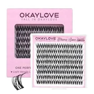 Okaylove Natural Lash Clusters, Flora Luxe 12mm Diy Wispy Cluster Eyelash Extensions, 88pcs Clear Band Individual Lashes
