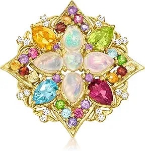 Ross-Simons Opal And 2.02 Ct. T.W. Multi-Gemstone Ring In 18kt Gold Over Sterling