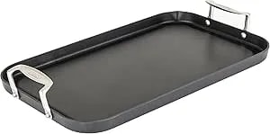 Viking Nonstick Double Burner Griddle, 19 X 11 Inch Hard Anodized Kitchen Grill Pan With Handles, Oven Safe, Works On Gas, Ceramic, And Electric Stove Top