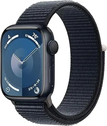 Apple Watch Series 9 [GPS 41mm] Smartwatch With Midnight Aluminum Case With Midnight Sport Loop. Fitness Tracker, Blood Oxygen & ECG Apps, Always-On Retina Display, Carbon Neutral