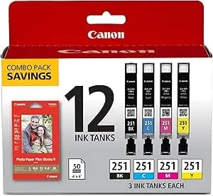 Canon Cli-251 Genuine 12 Color Combo Pack, Compatible With mg7520, mg5620, And mg6620 Printers