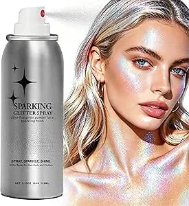 Hair And Body Glitter Spray For Men Women, Long-Lasting Shimmer For Face, Hair &Skin, Quick-Dry Sparkle Mist For Festival, Concert, Prom, Party, Silver, 100ml