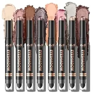 Langmanni 8colors Dual-Ended Cream Eyeshadow Stick Set – Silky Smooth, Waterproof & Transfer-Proof, Built-In Blender Brush, All-Day Matte & Shimmer Wear Eye Makeup(#A)