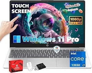 Hp 15.6" Fhd Touchscreen Laptop(2026) - Intel Core i7-1355u (10-Core, Up To 5.0ghz), 16gb Ram, 512gb Ssd, Iris Xe Graphics, wifi6, Webcam, Win 11 Pro, Business & Students, Office 365 For The Web