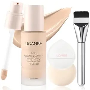 Ucanbe 2-In-1 Liquid Foundation & Concealer, Full Coverage Foundation Makeup Set For Combination & Oily Skin, Hydrating Formula With Hyaluronic Acid, Vitamin C (04 Natural Beige)