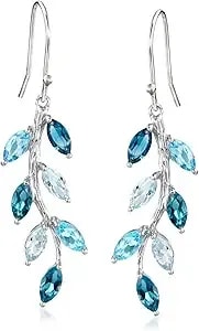 Ross-Simons 3.90 Ct. T.W. Tonal Blue Topaz Vine Drop Earrings In Sterling Silver