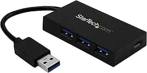 Startech.Com 4 Port USB 3.0 Hub - USB Type-A Hub With 1x USB-C & 3x USB-A (Superspeed) - USB Bus Or Self-Powered - Portable USB 3.0 (5Gbps) BC 1.2 Charging Hub W/ Power Adapter , TAA (HB30A3A1CSFS)