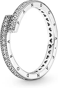 Pandora Sparkling Overlapping Ring - Chic Statement Ring - Layering Or Stackable Ring For Women - Gift For Her - Sterling Silver With Clear Cubic Zirconia - Size 5, No Gift Box