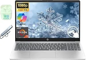 Hp Laptop, 15.6" Fhd Touchscreen Business Laptop Computer, 8-Core Amd Ryzen 7 Processor, Windows 11 Laptop 12gb Ram 512gb Storage (256b Ssd+256gb Docking Set), Plusera Earphones, Natural Silver