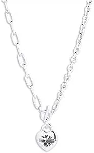 Harley-Davidson Women'S 18 In. Heart Locket Bar & Shield Toggle Necklace, Silver
