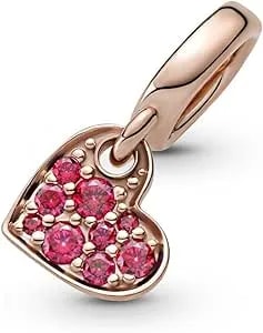 Pandora Red Pave Tilted Heart Dangle Charm