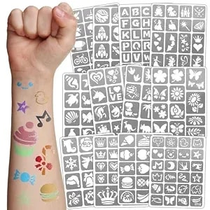 183 Pcs Temporary Tattoos Stencils For Kids, Boys Girls Glitter Tattoo Stencils Kit, Body Face Paint Stencils Template For Kids School Show Birthdays Christmas Halloween Party Supplies