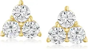 Ross-Simons 1.30 Ct. T.W. Cz 3-Stone Earrings In 18kt Gold Over Sterling