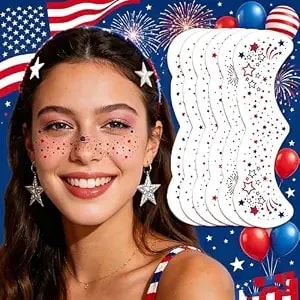 4th Of July Temporary Tattoos Red Blue Stars Glitter Freckles Patriotic Flag Tattoo Stickers Cute Fireworks Fake Tattoo Independence Day Face Tattoos 4th Of July Outfit For Women Party Decorations