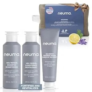Neuma Neu Repair Shampoo & Conditioner Gift Set 8.5 Fl Oz With Hair Repair Treatment Masque 5.1 Fl Oz - Restores & Strengthens Damaged Hair - Lemon, Lavender & Fir Needle Scent - Color-Safe Formula