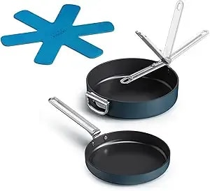 Joseph Joseph Space 2-Piece Nonstick Frying Pan Skillet Set, Nesting Design With Folding Handles, Ceramic Coating, Induction & Oven Safe