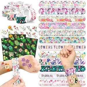 96 Pcs Wildflower Birthday Party Decorations – 72 Pre-Cut Temporary Tattoos & 24 Slap Bracelets For Girls, Perfect For Spring Theme Birthday Supplies, Floral Flower Birthday & Classroom Rewards