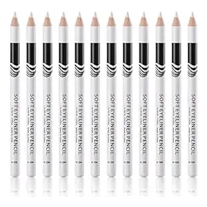 Go Ho 12 Pcs White Eyebrow Eyeliner Pencils,White Eyeshadow Makeup Pen,Sweatproof Eye Highlighter Makeup Pencil,Long-Lasting Nice Color Eye Brow Gel Pen,Brow Tint Sticks