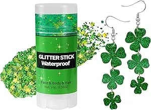 Mysense St Patricks Day Accessories,Shamrock Dangle Earrings,Green Face Hair Body Glitter Stick,Irish Festival Accessories For Saint Patrick’S Day Outfit Women Girls