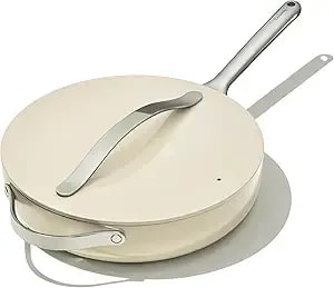 Caraway Nonstick Ceramic Sauté Pan With Lid (4.5 Qt, 12") - Non Toxic, Ptfe & Pfoa Free - Oven Safe & Compatible With All Stovetops (Gas, Electric & Induction) - Cream