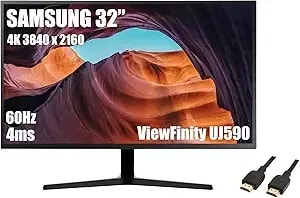 Samsung 32” Viewfinity uj59 Series Monitor, 4k Uhd (3840x2160) Display, 60hz, 4ms, Amd Freesync, Hdmi/Display Port, Eye Saver/Flicker Free Mode, Dark Gray/Blue, With Mtc Hdmi Cable