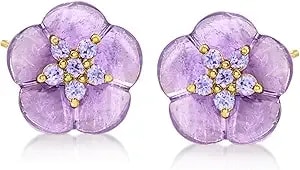 Ross-Simons 5.50 Ct. T.W. Amethyst And .30 Ct. T.W. Tanzanite Flower Earrings In 18kt Gold Over Sterling