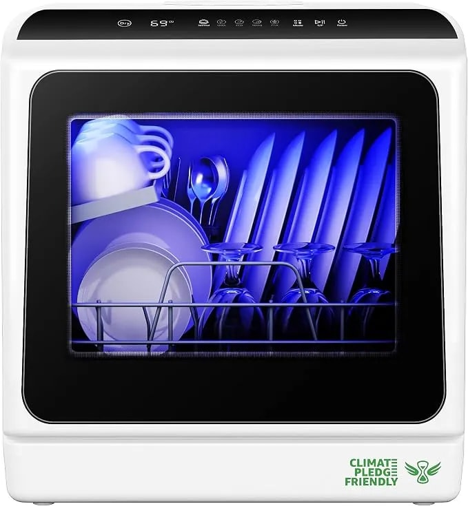 Euhomy Countertop Dishwasher Portable, 6 Programs With 40 Db, No Hookup - 6 Programs (Normal, Eco, Quick, Baby Care/Strong, Fruit, Dry), Dual Spray Arms, 360° Coverage, For 30+ Items, 73h Ventilation