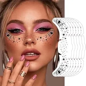 6pcs Halloween Spider Glitter Freckles Face Tattoo, Halloween Makeup Patches For Face Rave Costume Accessories (Spider Kiss)
