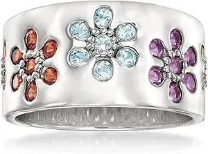 Ross-Simons 1.20 Ct. T.W. Multi-Gem Flower Ring In Sterling Silver
