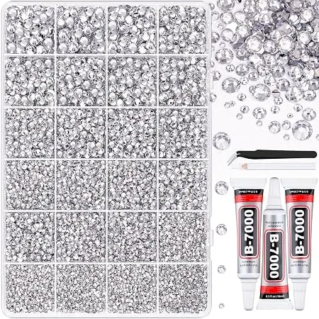 35000pcs Silver Clear Rhinestones Bedazzling Kit - With 3pcs b7000 Jewelry Glue, Diamond Art Tools, Multi Size Flatback Gems For Bedazzling Shoes Books Crafts Nail Art Makeup