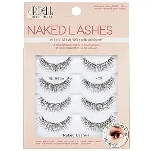 Ardell Naked Lashes 420 – Lightweight Natural Strip Lashes With Invisiband, Reusable False Eyelashes, Multipack, 4 Pair, 1 Pack