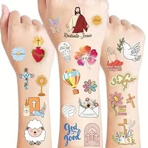 96 Pcs Christian Tattoos, Jesus Temporary Tattoos, Holographic Jesus Christian Body Stickers, Religious Face Stickers, Cute Faith Bible Verse For Party Favor, Party Accessories, Gifts For Adults