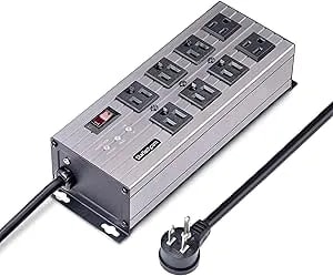 Startech.Com Flat Plug 8-Outlet Heavy Duty Industrial Power Strip 125v/15a With Surge Protector, Emi/Rfi Isolation, Mountable Pdu, 12ft/3.6m Extension Power Cord, Nema 5-15p/R, Taa