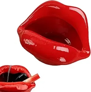 Ceramic Red Lips Lipstick Ring Holder, Lip Ceramic Holder, Suitable For Storing Cosmetics, Hair Clips, Jewelry As Gifts For Women, Birthdays, And Valentine'S Day (Dark Red)