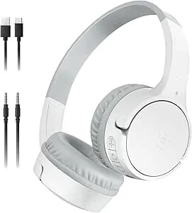 Belkin Soundform Mini - Wireless Bluetooth Kids Headphones, 30h Battery, 85db Safe Volume Limit, Built-In Microphone - Toddler On-Ear Earphones For Iphone, Ipad, Fire Tablet, Ideal For School - White