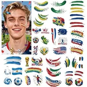10 Sheets World Cup 2026 Soccer Body Art Stickers, Waterproof Colorful National Flag Football Face Temporary Tattoos, Sports Fan Makeup Decorations For Soccer Party, Game Day & International Events