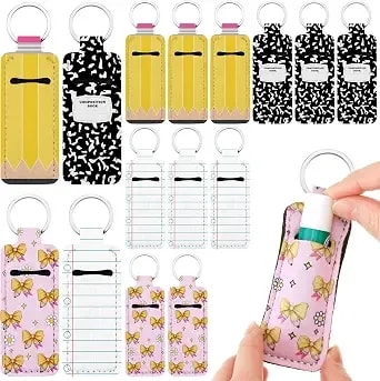 Kenning 12 Pcs Teacher Lipstick Holder Keychains Bulk Teacher Appreciation Gifts Portable Clip On Lip Gloss Sleeve Pouch Lipstick Holder Keychain Pocket Lip Balm Accessories Thank You Gifts For Women