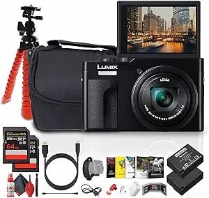 Panasonic tz99 / zs99 Point And Shoot Compact Travel Digital Camera(Black) (Dc-tz99) + Photo Software + 2 X 64gb Memory Card + Dmw-blg10 Battery + Camera Bag + Flexible Tripod + Usb-C Cable + More