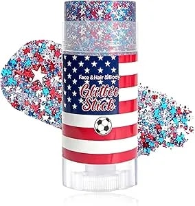 4th Of July Hair Glitter Stick With Star,Red White Blue Face Glitter Stick,Fourth Of July Body Glitter,Patriotic Outfits And 250th Anniversary Accessories,Independence Day Sparkling Makeup For Women