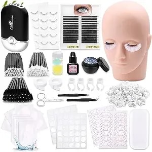 Eyelash Kit For Lash Extension, Lash Tech Supplies With Mannequin Practice Head, Lash Cluster, Lash Extension Glue, Eyelash Remover, Fan, Tweezers, Lash Training Tools Set For Beginners At Home