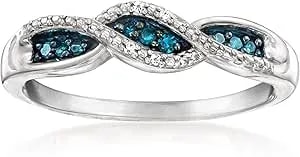 Ross-Simons 0.10 Ct. T.W. White And Blue Diamond Twisted Ring In Sterling Silver