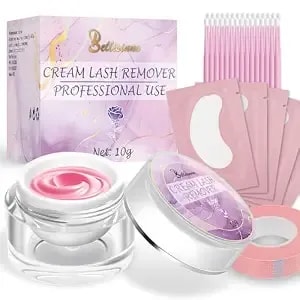 Bellisinno Eyelash Remover For Extensions, Eyelash Extension Remover Rose Scent, Lash Remover For Lash Extensions With Eye Pads, Non-Irritating, No Residual Fast Remover Kit,10g