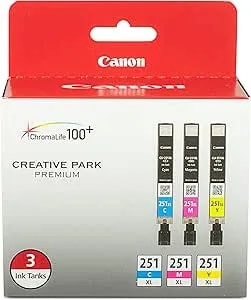 Canon CLI-251XL Genuine Three Color Multi Pack, Compatible With MG6320, iP7220, MG5420, MX922, MX722, MG7120, MG6420, MG5520, iX6820, iP8720, MG7520, MG6620, MG5620 (Optional) Printers