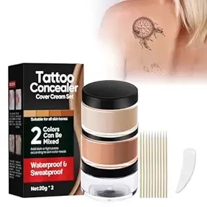 Tattoo Cover Up Makeup Waterproof, 2-In-1 Waterproof Tattoo Concealer – Mixable Light/Dark Shades, Invisible & Skin-Friendly Formula, Long-Lasting Cover For Tattoos, Scars, Vitiligo & Dark Spots