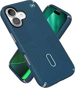 Speck presidio2 Grip For Iphone 17 Case, Clicklock Interlock, Slim Protective Case, Deep Sea/Silver Metallic/Spell Blue