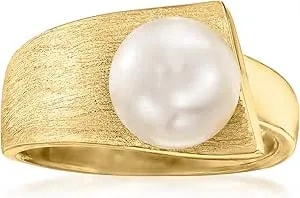Ross-Simons 8-8.5mm Cultured Pearl Ring In 18kt Gold Over Sterling