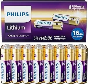 Philips AA Batteries 16 Pack 2900mAh Lithium Double A Battery 1.5V Ultra Long Lasting 2A Batteries Non-Rechargeable