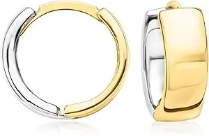 Ross-Simons Sterling Silver And 14kt Yellow Gold Reversible Huggie Hoop Earrings