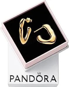 Pandora Essence Organically V-Shaped Open Hoop Earrings - 14k Gold-Plated Earrings - Gift For Her - Includes Gift Box